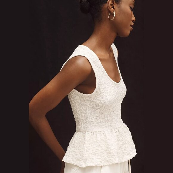 NEW Maeve - Size L, Women's Textured Peplum Tank Top - White - Picture 3 of 4